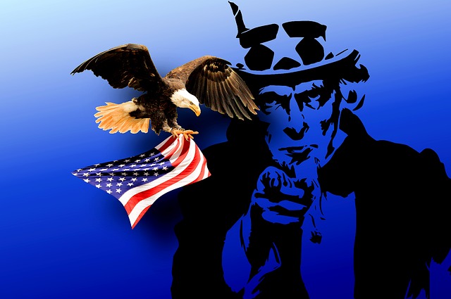 uncle sam, bald eagle and flag graphic representing u.s. government
